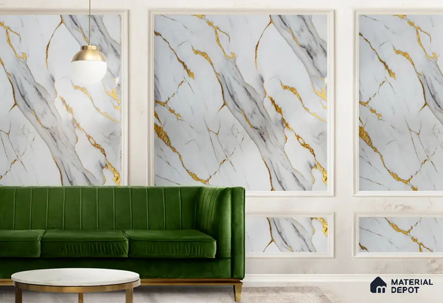 White Marble Look UPVC High Gloss Finish UV Marble Polygranite Sheets 8 ft x 4 ft | LM 19544 - 3 mm