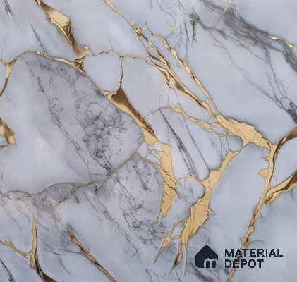 White Marble Look UPVC High Gloss Finish UV Marble Polygranite Sheets 8 ft x 4 ft | LM 19547 - 3 mm