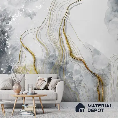 3D Look Grey & Gold Marble Canvas Paper Customised Wallpaper
