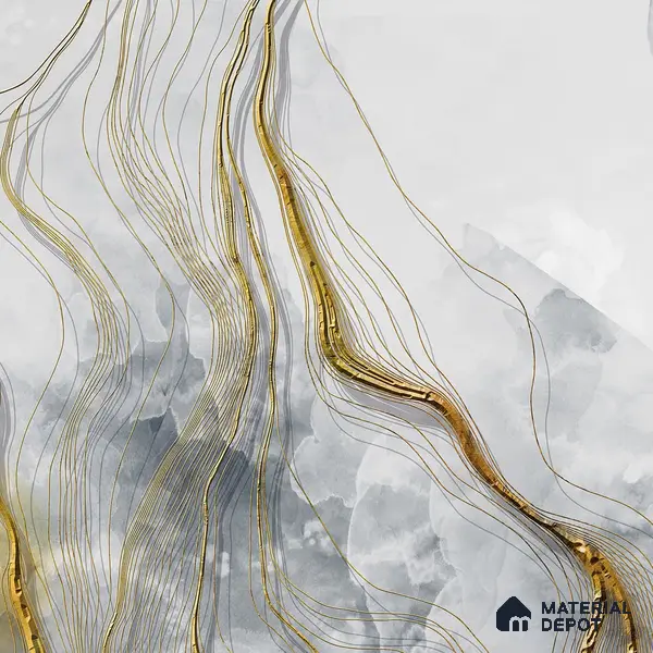 3D Look Grey & Gold Marble Canvas Paper Customised Wallpaper