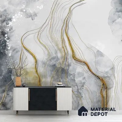 3D Look Grey & Gold Marble Canvas Paper Customised Wallpaper