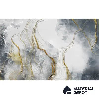 3D Look Grey & Gold Marble Canvas Paper Customised Wallpaper