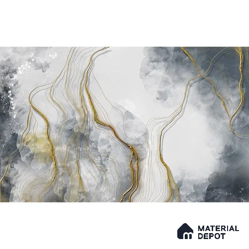 3D Look Grey & Gold Marble Canvas Paper Customised Wallpaper