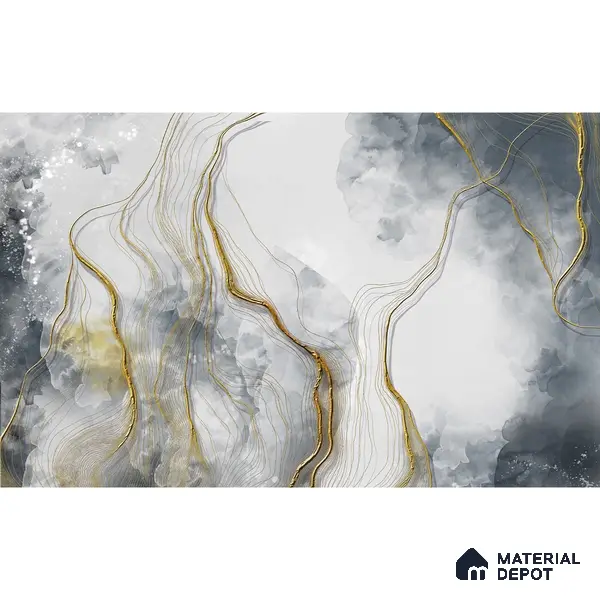 3D Look Grey & Gold Marble Canvas Paper Customised Wallpaper