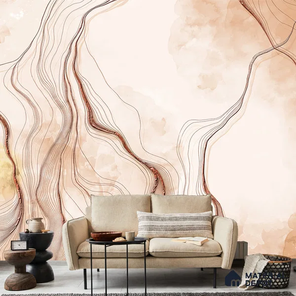 701122 - 3D Look Marble Wallpaper with Rose Gold Color Lines, Customised Indrani Series Canvas Marble Design (Customised Size Wallpaper )