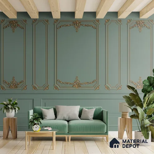 3D Moulding Decorative Room Wallpaper, Green, Customised Indrani Series Soft Feel 3D Design (Customised Size Wallpaper )