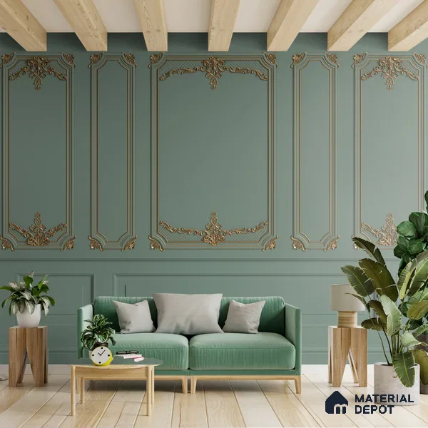 3D Moulding Decorative Room Wallpaper, Green, Customised Indrani Series Soft Feel 3D Design (Customised Size Wallpaper )