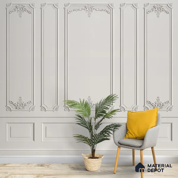 3D Moulding Design Wallpaper, Customised for Walls, Grey Indrani Series Soft Feel 3D Design (Customised Size Wallpaper )