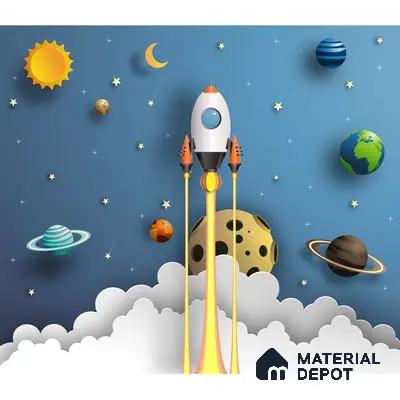 3D Space Theme Wallpaper with Solar System for Kids, Blue Sparkla N Shine Series Soft Feel Space Design (Customised Size Wallpaper)