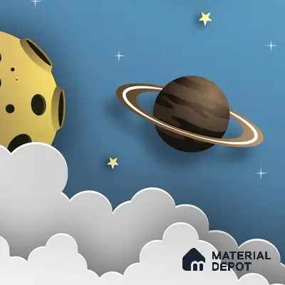 3D Space Theme Wallpaper with Solar System for Kids, Blue Sparkla N Shine Series Soft Feel Space Design (Customised Size Wallpaper)