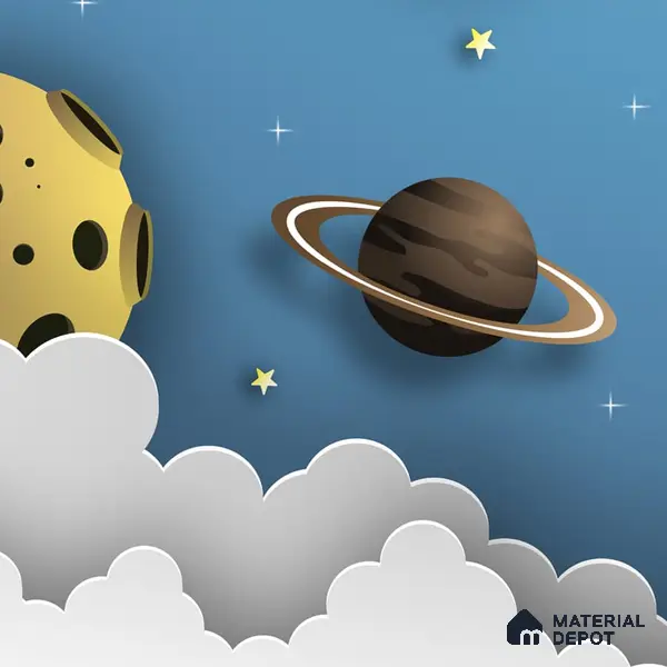 3D Space Theme Wallpaper with Solar System for Kids, Blue Sparkla N Shine Series Soft Feel Space Design (Customised Size Wallpaper)