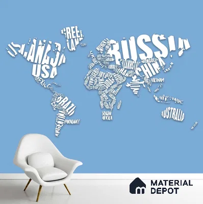 3D World Map with Country Names for Walls, Blue, Customised Indrani Series Canvas 3D Design (Customised Size Wallpaper )