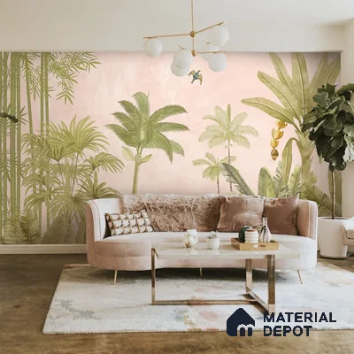 A Jungle Village, Nature Theme Wallpaper, Customised Sukoon Series Handmade Nature Design (Customised Size Wallpaper)