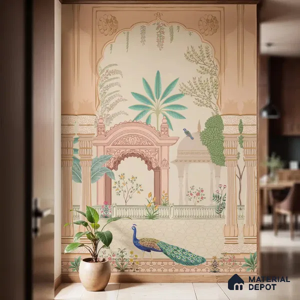 Aangan Indian Peacock Soft Feel Wallpaper