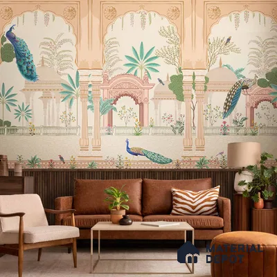 Aangan Indian Theme Soft Feel Wallpaper with Peacocks (Customised Wallpaper)