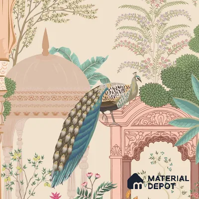 Aangan Indian Theme Soft Feel Wallpaper with Peacocks (Customised Wallpaper)