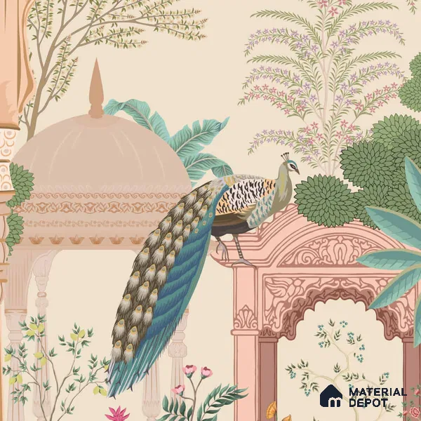 Aangan Indian Theme Soft Feel Wallpaper with Peacocks (Customised Wallpaper)