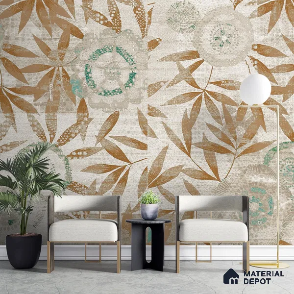 Abstract Wallpaper Pattern Using Orange Leaves Indrani Series Canvas Abstract Design (Customised Size Wallpaper )