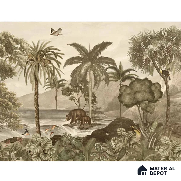 Anandvan Jungle Theme Customised Wallpaper, Sepia Sukoon Series Canvas Nature Design (Customised Size Wallpaper)