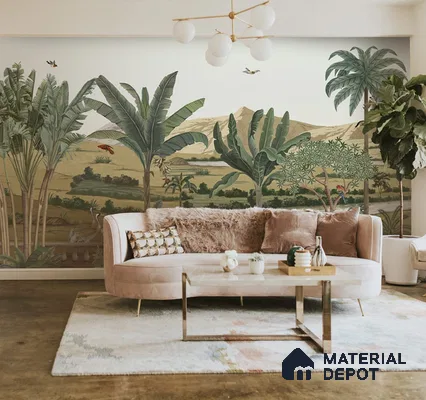 Andaaj, Lush Forest Theme Wallpaper for Rooms, Customised Sukoon Series Canvas Nature Design (Customised Size Wallpaper)