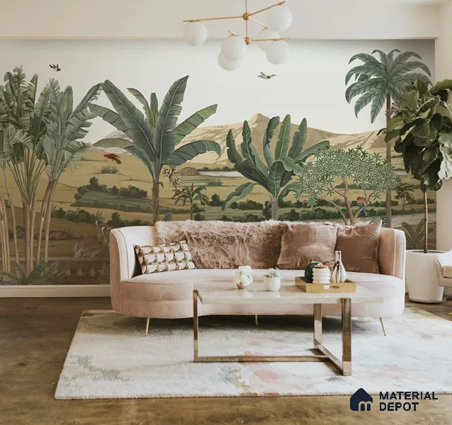 Andaaj, Lush Forest Theme Wallpaper for Rooms, Customised Sukoon Series Canvas Nature Design (Customised Size Wallpaper)