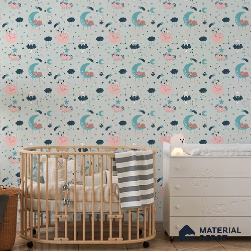 Animals Bedtime, Kids Wallpaper for Rooms, Blue 10.77 Meter x 19.68 Inches Soft Feel Paper Type Wallpaper -57.96 Sq. Ft. | Minimum 15% wastage during installation