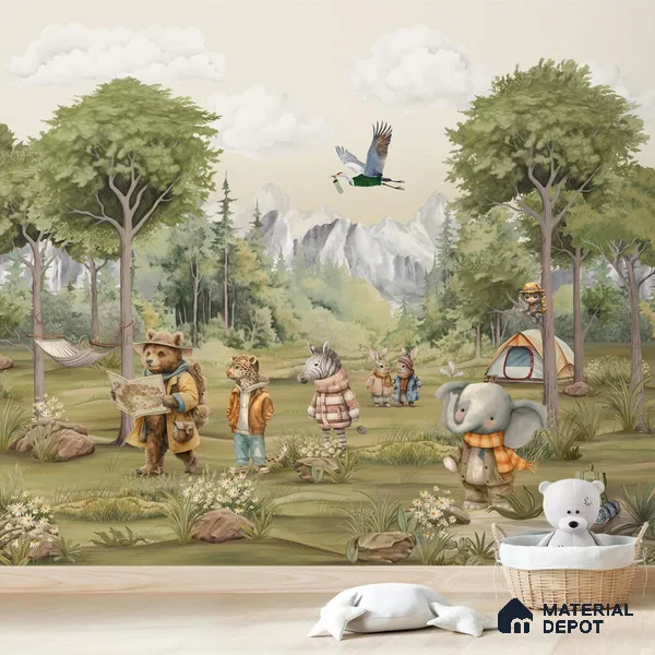 Animals Jungle Camp Soft Feel Wallpaper for Kids Rooms (Customized Size Wallpaper)