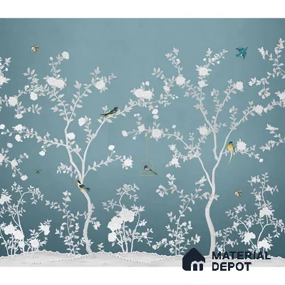 Aura in the Garden Blue Chinoiserie Wallpaper Sukoon Series Canvas Chinoserie Design (Customised Size Wallpaper)