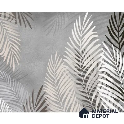 Beige and Grey Background Tropical Leaves Wallpaper, Customised Indrani Series Canvas Tropical Design (Customised Size Wallpaper )