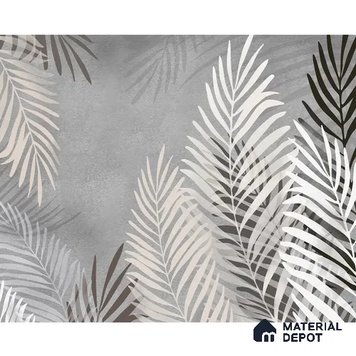 Beige and Grey Background Tropical Leaves Wallpaper, Customised Indrani Series Canvas Tropical Design (Customised Size Wallpaper )
