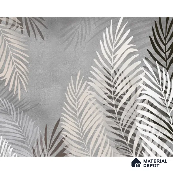 Beige and Grey Background Tropical Leaves Wallpaper, Customised Indrani Series Canvas Tropical Design (Customised Size Wallpaper )