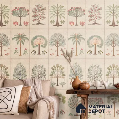 Beige Botanical Bliss Sandstone wallpaper Customised for Walls