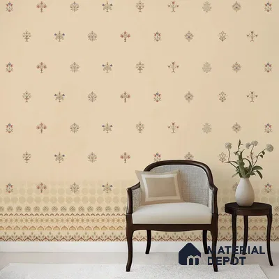 Beige Indian Motif Canvas Wallpaper