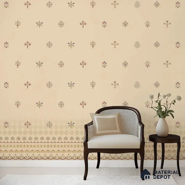 Beige Indian Motif Canvas Wallpaper