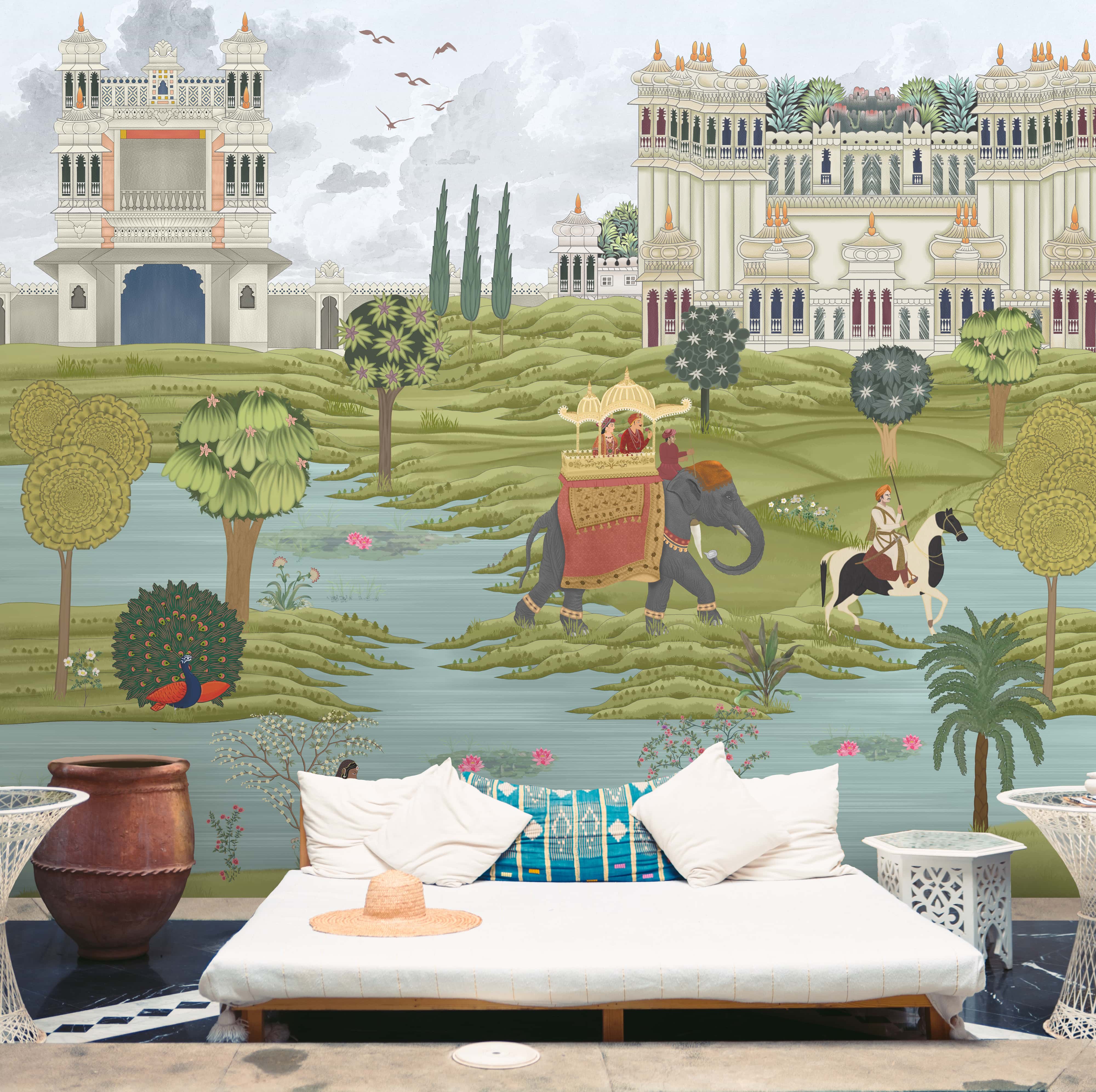 Bharat, Rich Indian Scenic Wallpaper, Customised Sukoon Series Canvas Patterned Design (Customised Size Wallpaper)