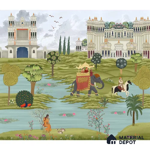 Bharat, Rich Indian Scenic Wallpaper, Customised Sukoon Series Canvas Patterned Design (Customised Size Wallpaper)