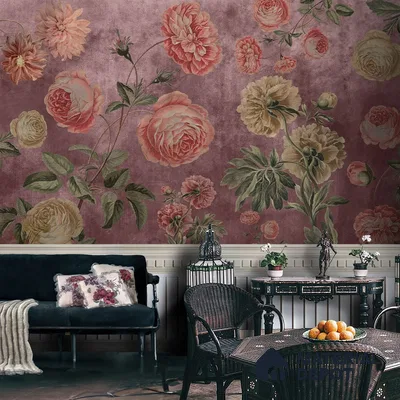 Big Floral Canvas Wallpaper for Rooms Blossoms in Twilight