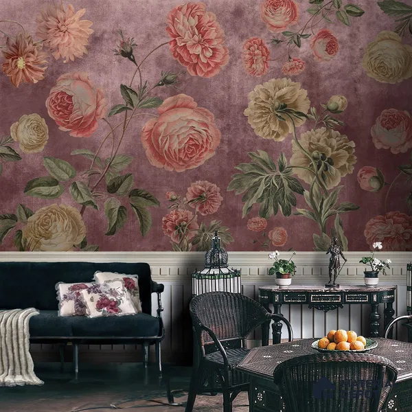 Big Floral Canvas Wallpaper for Rooms Blossoms in Twilight