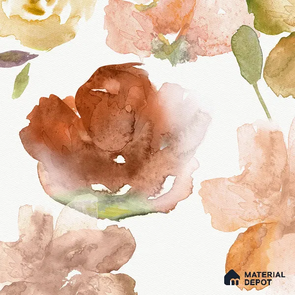 Big Flowers in Water Color Painted Style Customised Rust Color Soft Feel (Customised Wallpaper)