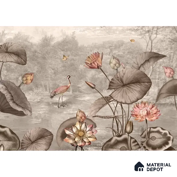 Big Lotus Leaves, Premium Indian Wallpaper Design, Customised Indrani Series Canvas Florals Design (Customised Size Wallpaper )