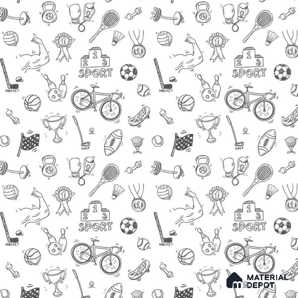 Black and White Sports Wallpaper for Kids Rooms Sparkla N Shine Series Soft Feel Patterned Design (Customised Size Wallpaper)