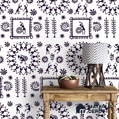 Black & White Indian Art Wallpaper for Rooms 10.77 Meter x 19.68 Inches Soft Feel Paper Type Wallpaper -57.96 Sq. Ft. | Minimum 15% wastage during installation