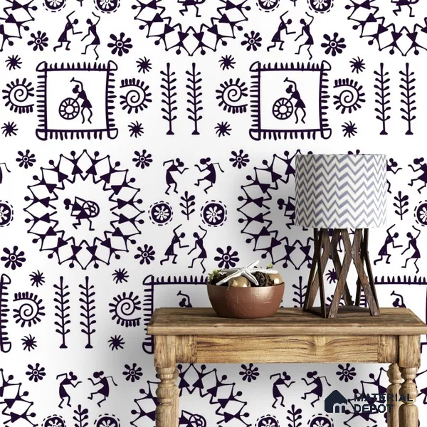 Black & White Indian Art Wallpaper for Rooms 10.77 Meter x 19.68 Inches Soft Feel Paper Type Wallpaper -57.96 Sq. Ft. | Minimum 15% wastage during installation