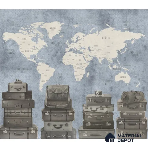 Blue Travel Theme World Map Customised Wallpaper Indrani Series Soft Feel Map Design (Customised Size Wallpaper )