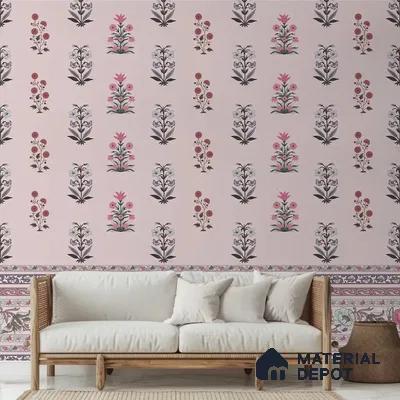 Buti Bliss Indian Motifs Room Pink Color Soft Feel (Customised Wallpaper)