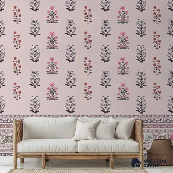 Buti Bliss Indian Motifs Room Pink Color Soft Feel (Customised Wallpaper)