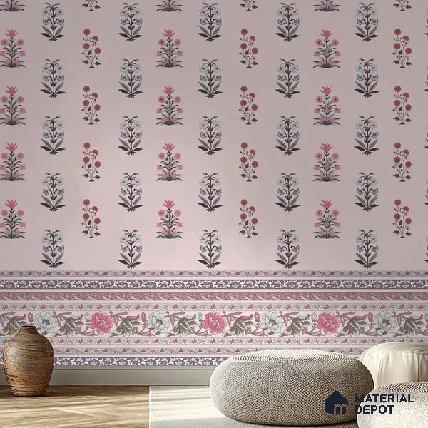 Buti Bliss Indian Motifs Room Pink Color Soft Feel (Customised Wallpaper)
