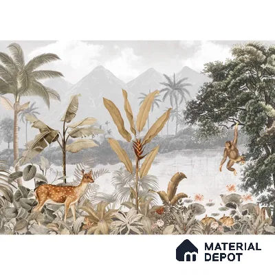 Cheer, Jungle Theme Wallpaper, Sepia Tone Sukoon Series Handmade Nature Design (Customised Size Wallpaper)