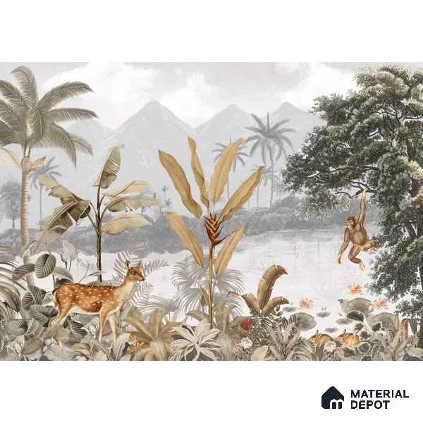Cheer, Jungle Theme Wallpaper, Sepia Tone Sukoon Series Handmade Nature Design (Customised Size Wallpaper)