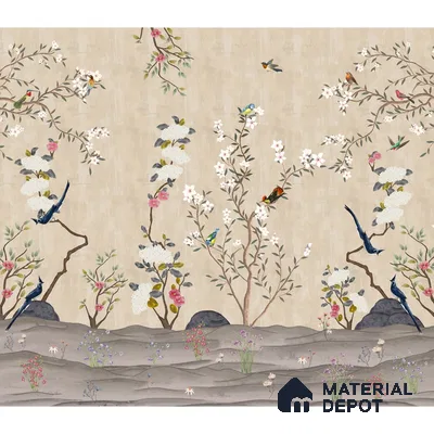 Chinoiserie Floral Theme Wallpaper for Walls, Customised Indrani Series Canvas Florals Design (Customised Size Wallpaper )